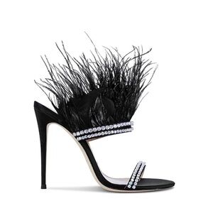 🎁Voyette Silk Satin Mules With Feathers and Zirconia Crystals - new!